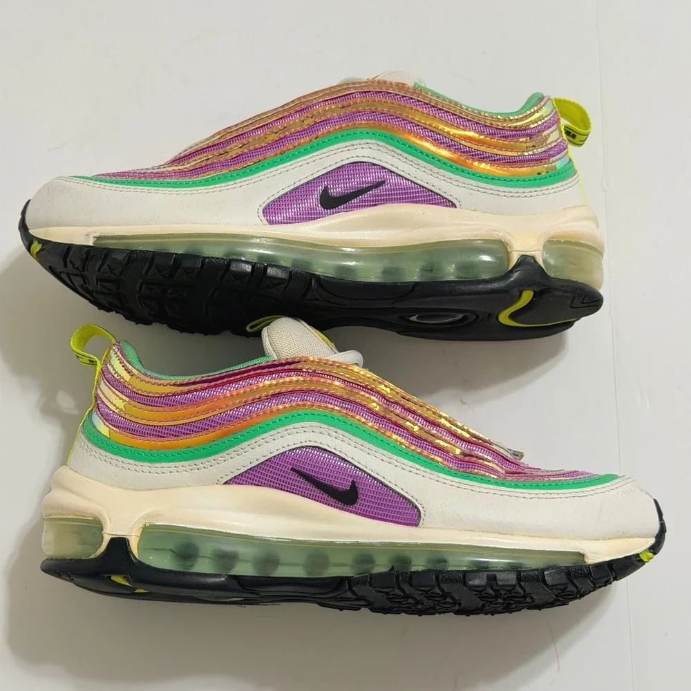 Nike Air Max 97 White Electro Green Fuchsia Glow Sneakers Womens 7 Multicolor
